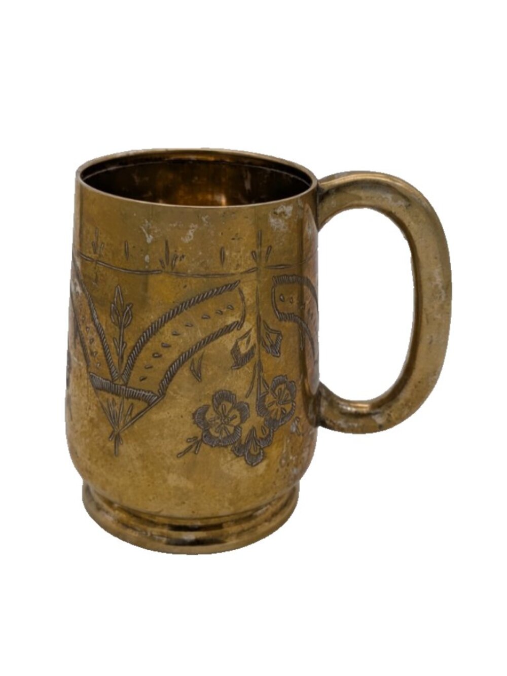 Vintage Etched Brass Stein /Mug India as is